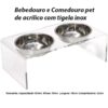 Comedouro Duplo - De Acrilico Preto 2 Tigela Inox P Cão E Gato - Imagem 2